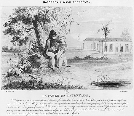 Napoleon I (1769-1821) on the island of St. Helena, explaining the Fables of Jean de La Fontaine to  à (d'après) Karl Loeillot-Hartwig