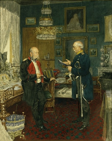 Bismarck with Emperor Wilhelm I in a room in the Unter den Linden palace, Berlin à (d'après) Konrad Siemenroth