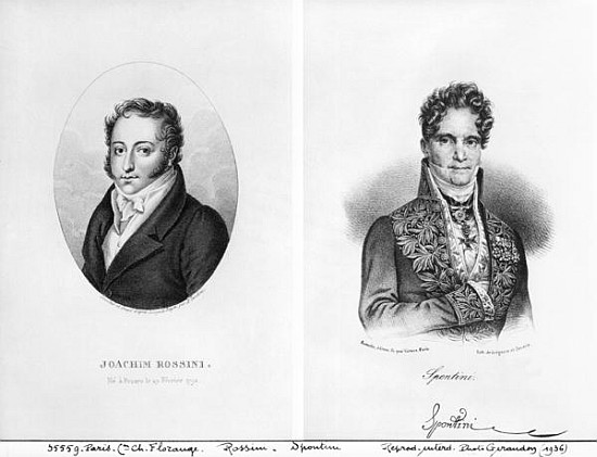 Gioacchino Rossini (1792-1868) and Gaspare Spontini (1774-1851) ; engraved by Ambroise Tardieu (1788 à (d'après) Leopold Beyer