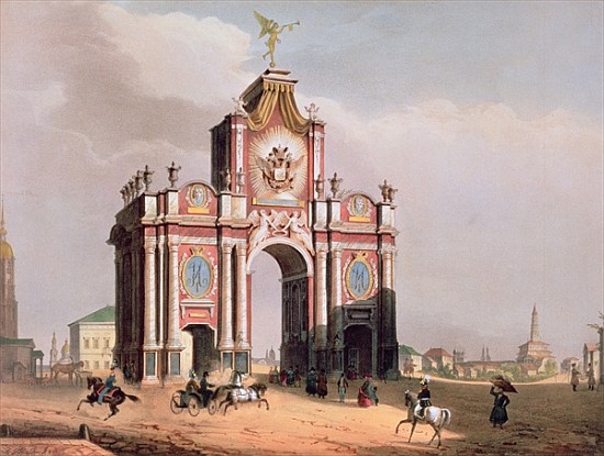 The Red Gate in Moscow, printed Lemercier, Paris, 1840s à (d'après) Louis Jules Arnout