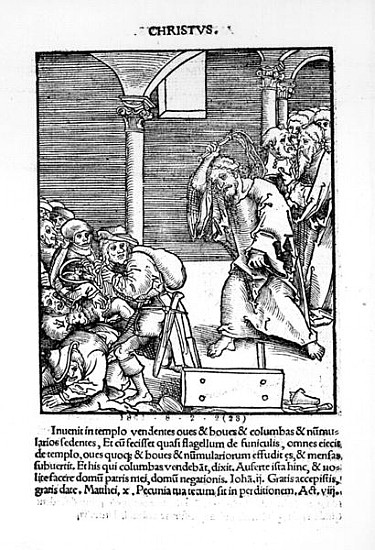 Christ Driving the Tradesmen and Money Lenders from the Temple from ''Passional Christi und Antichri à Lucas Cranach l'Ancien (école ou environnement)