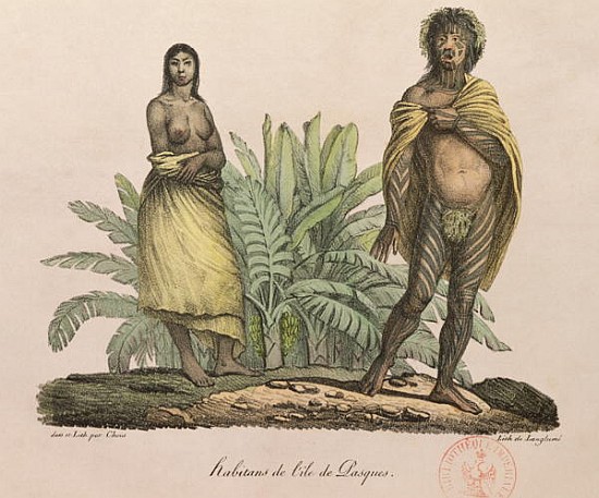 Inhabitants of Easter Island, from ''Voyage Pittoresque Autour du Monde''; engraved by G. Langlume à (d'après) Ludwig (Louis) Choris