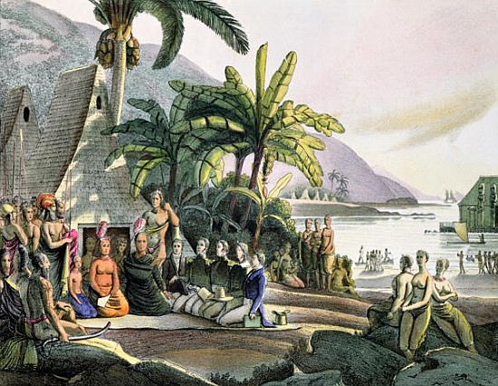 Meeting between the Expedition Party of Otto von Kotzebue (1788-1846) and King Kamehameha I (1740/52 à (d'après) Ludwig (Louis) Choris