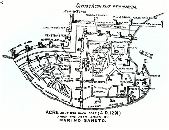 Acre as it was when lost (A.D. 1291) à (d'après) Marino l'Ancien Sanuto