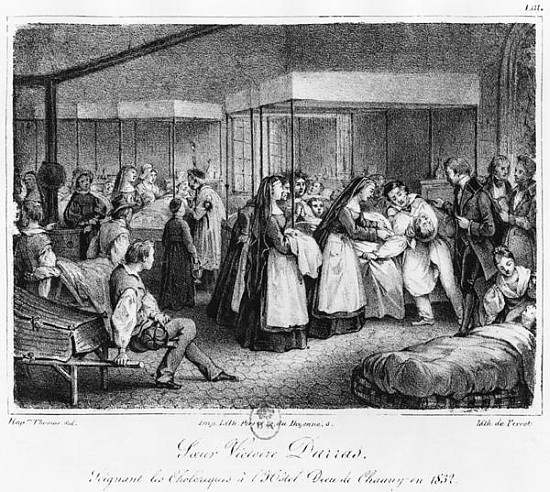 Sister Victoire Darras tending the cholera victims at the Hotel-Dieu of Chauny à (d'après) Napoleon Thomas