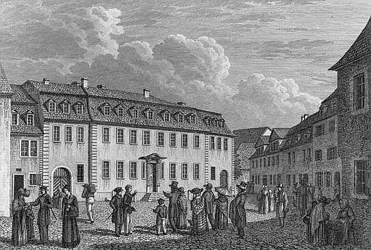 The house of Johan Wolfgang von Goethe (1749-1832) in Weimar; engraved by Ludwig Schutze (1807-72) 1 à (d'après) Otto Wagner