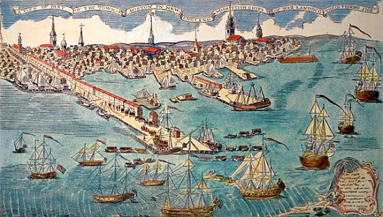 A View of Part of the Town of Boston in New England and British Ships of War Landing Their Troops à (d'après) Paul Revere