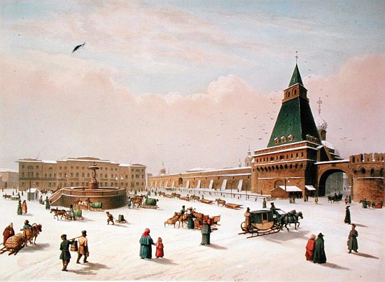 Loubyanska Square in Moscow, printed Louis-Pierre-Alphonse Bichebois (1801-50) à (d'après) Paul Marie Roussel
