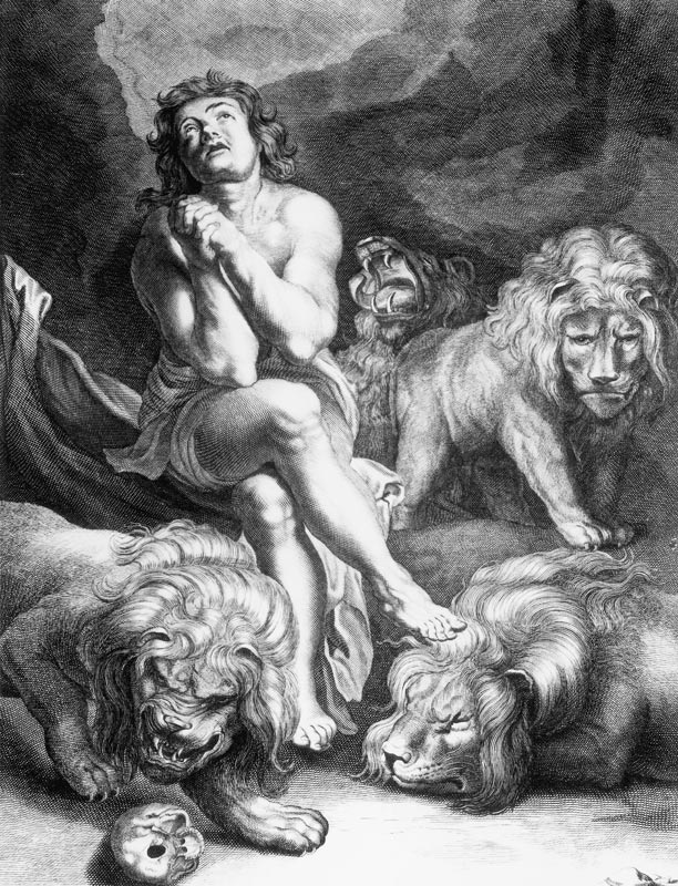 Daniel in the Lions'' Den; engraved by Abraham Blooteling (1640-90) à (d'après) Peter Paul Rubens
