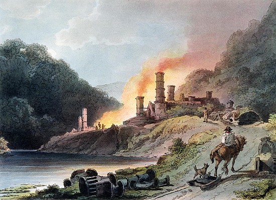 Iron Works, Coalbrookdale; engraved by William Pickett, c.1805 à (d'après) Philippe de Loutherbourg
