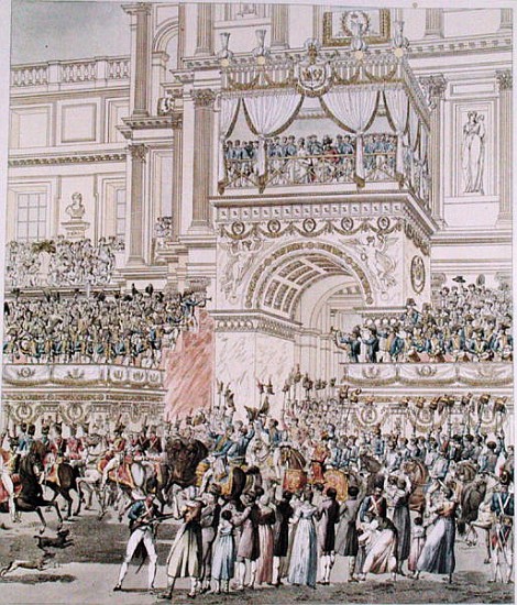 The Emperor and the Empress Receiving the Homage of the French Troops from the Balcony of the Tuiler à (d'après) Pierre Francois Leonard Fontaine