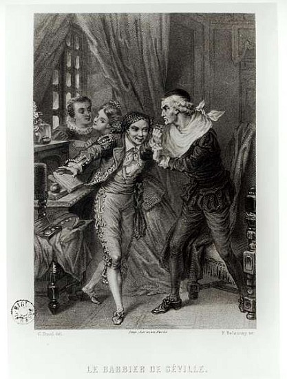 Figaro, illustration from Act III Scene 12 of ''The Barber of Seville'' Pierre Augustin Caron de Bea à (d'après) Pierre Gustave Eugene (Gustave) Staal