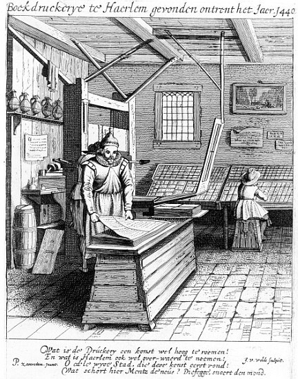 The Bindery of Laurens Janszoon Koster, from ''Beschrijvingh ende lof van Haerlem'', published in 16 à (d'après) Pieter Jansz Saenredam