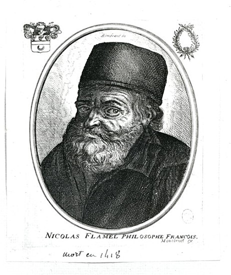 Nicolas Flamel (c.1330-1418) ; engraved by Balthazar Moncornet (c.1600-68) à (d'après) Rembrandt Harmensz. van Rijn