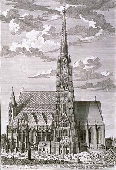 View of St. Stephan''s Cathedral, Vienna ; engraved by George-Daniel Heumann (1691-1759) à (d'après) Salomon Kleiner