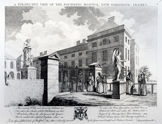 A perspective view of the Foundling Hospital; engraved by Edward Rooker à (d'après) Samuel Wale