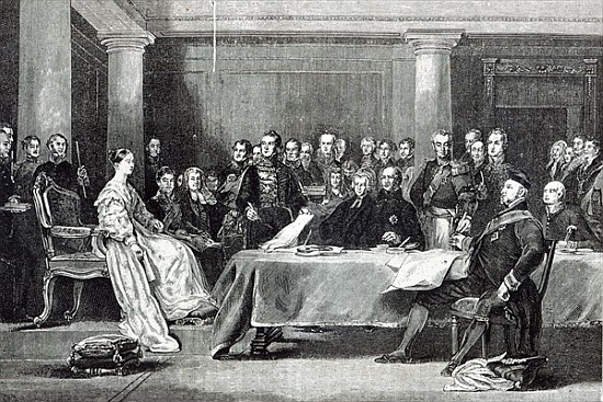 The Queen''s First Council, from ''Leisure Hour'' à (d'après) Sir David Wilkie