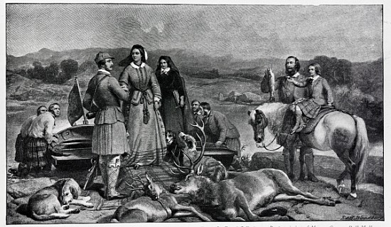 Queen Victoria landing at Loch Muick, after the painting of 1850 à (d'après) Sir Edwin Landseer