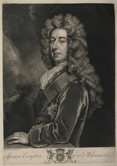 Spencer Compton, Earl of Wilmington, print John Faber à (d'après) Sir Godfrey Kneller