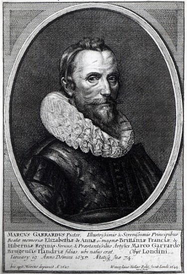 Self Portrait; engraved by Wenceslaus Hollar à (d'après) le Jeune Gheeraerts Marcus