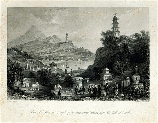 Lake See-Hoo and the Temple of the Thundering Winds, from the Vale of Tombs; engraved by J.C. Bentle à (d'après) Thomas Allom