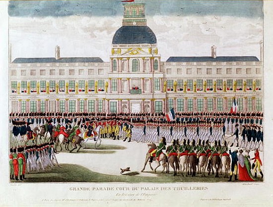Parade in the Courtyard of the Palais des Tuileries in the Presence of the Emperor; engraved by Blan à (d'après) Thomas Naudet