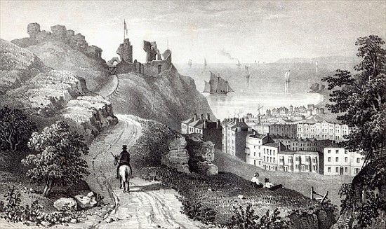 Hastings Castle from the Revd W. Wallinger''s Plantation; engraved by R. Martin à (d'après) Thomas Ross