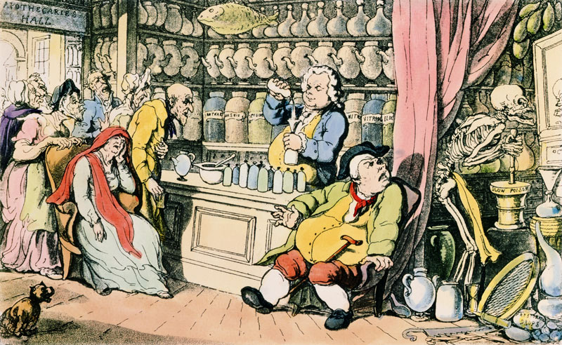 ''Death and the Apothecary'' or ''The Quack Doctor'', illustration from ''The English Dance of Death à (d'après) Thomas Rowlandson