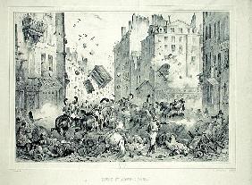 Rue Saint-Antoine in July 1830; engraved by H. Delaporte