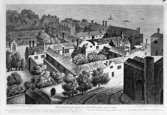 Winchester House, Southwark in about 1649, published in 1812 à (d'après) Wenceslaus Hollar