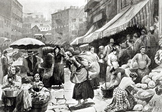 Mulberry Bend Italian Colony in New York, illustration in ''Harper''s Weekly'' magazine à (d'après) William Bengough
