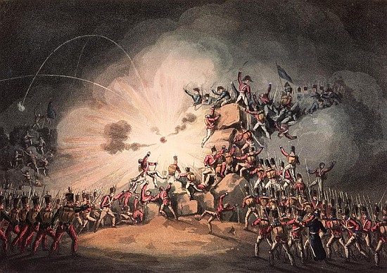 Storming of Ciudad Rodrigo, 19th January, 1813 aquatinted by Thomas Sutherland (b.c.1785) à (d'après) William Heath