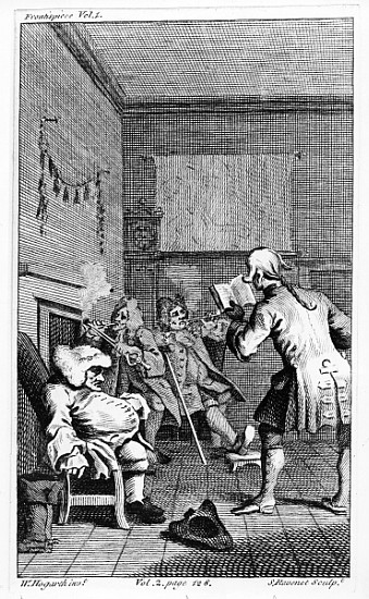 Corporal Trim reading a sermon, frontispiece to ''The Life and Opinions of Tristram Shandy, Gentlema à (d'après) William Hogarth
