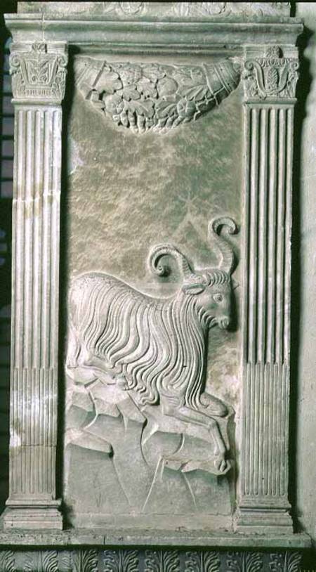 Aries represented by a ram from a series of reliefs depicting planetary symbols and signs of the zod à Agostino  di Duccio