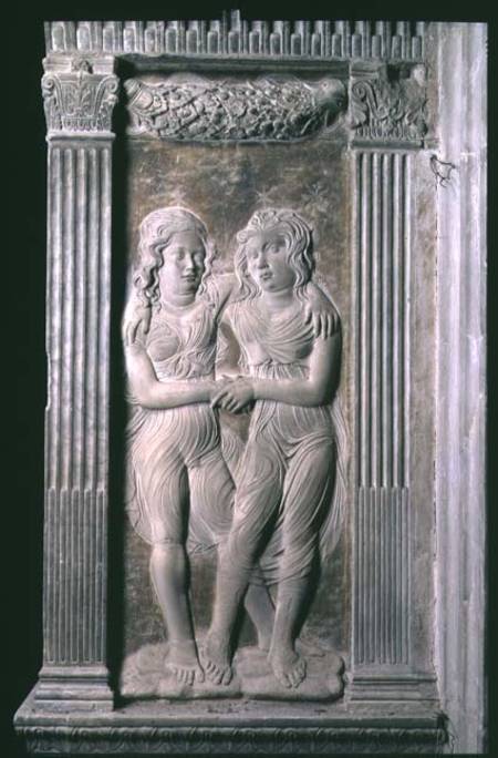 Gemini represented by the Twins from a series of reliefs depicting the planetary symbols and signs o à Agostino  di Duccio