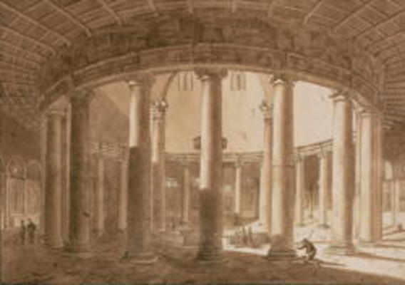Interior of the Temple of Claudius in Rome, c.1800 (pen & sepia wash on paper) à Agostino Tofanelli