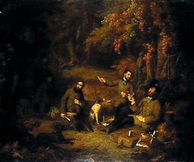 groupe de chasseurs reposant dans le pays de montagne de Gerecse à Alajos Györgyi-Giergl