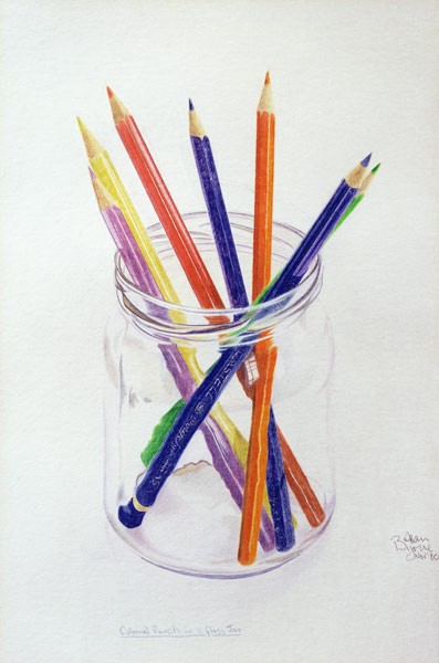 Coloured Pencils in a Jar, 1980 (coloured pencil on paper)  à Alan  Byrne