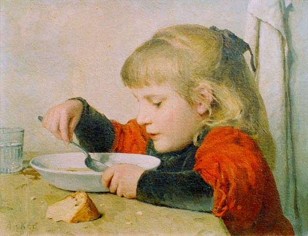 Girl eating soup à Albert Anker