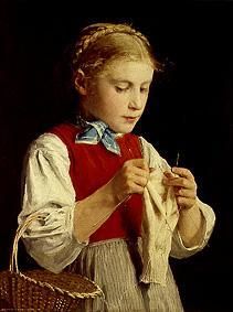 Fille tricotant à Albert Anker