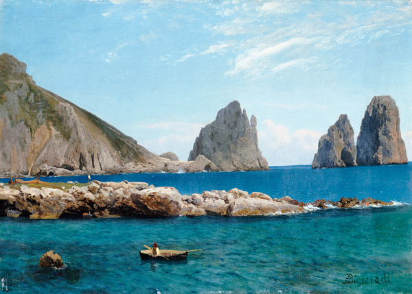 Rowing Off The Rocks. à Albert Bierstadt