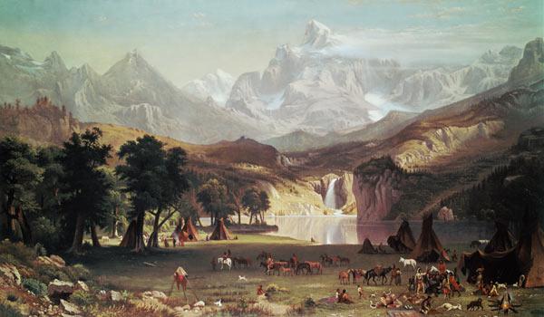 Camp d'indiens dans les Montagnes Rocheuses.
