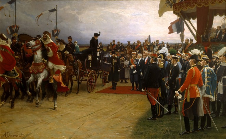 President Emile Loubet Welcoming Tsar Nicolas II and Tsarina Alexandra to the Manoeuvres at Betheny, à Albert Pierre Dawant