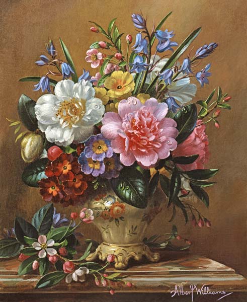 AB/111/2 Peonies, bluebells and primulas à Albert  Williams