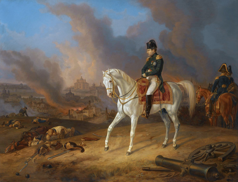 Napoleon Bonaparte before the burning City of Smolensk à Albrecht Adam