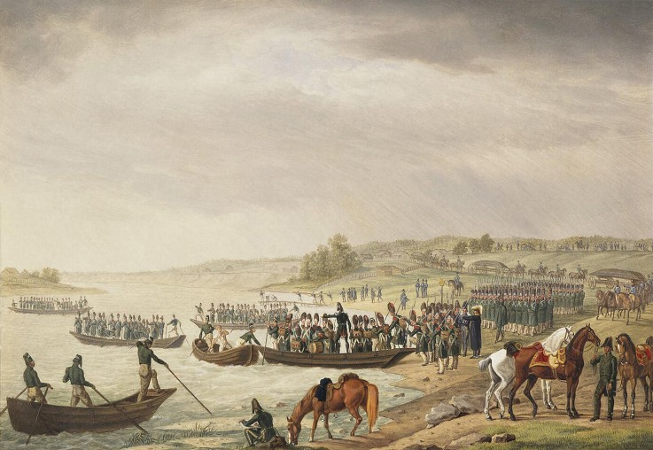 Italian Corp of Eugene Beauharnais Crossing the Niemen on 30 June 1812 à Albrecht Adam