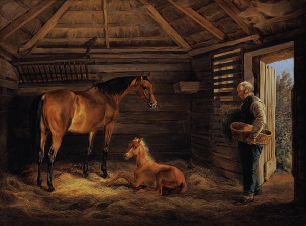 English Mare With Her Foals à Albrecht Adam