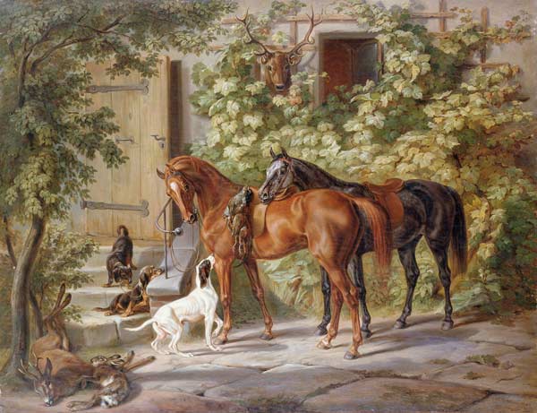 Horses at the Porch à Albrecht Adam