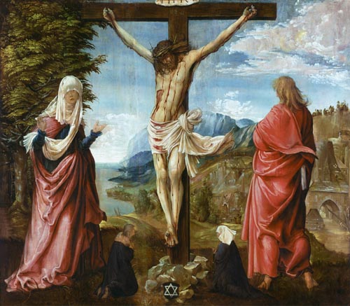 le Christ sur la croix avec Marie et Jean à Albrecht Altdorfer