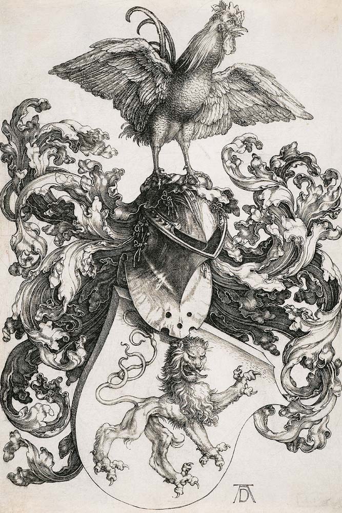 Coat of Arms with a Lion and a Cock à Albrecht Dürer